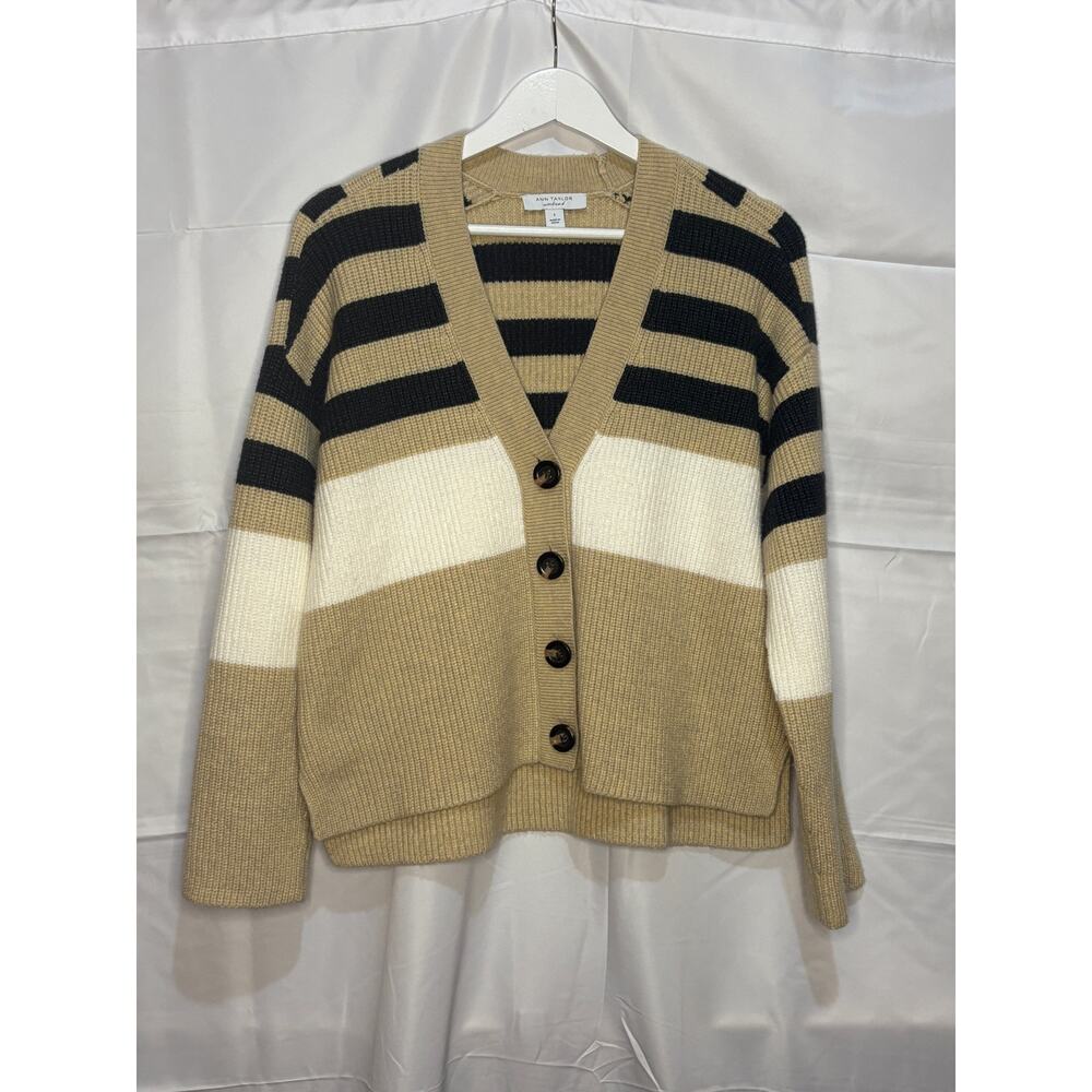 Ann Taylor Weekend Collection Striped Cardigan Black Size Small